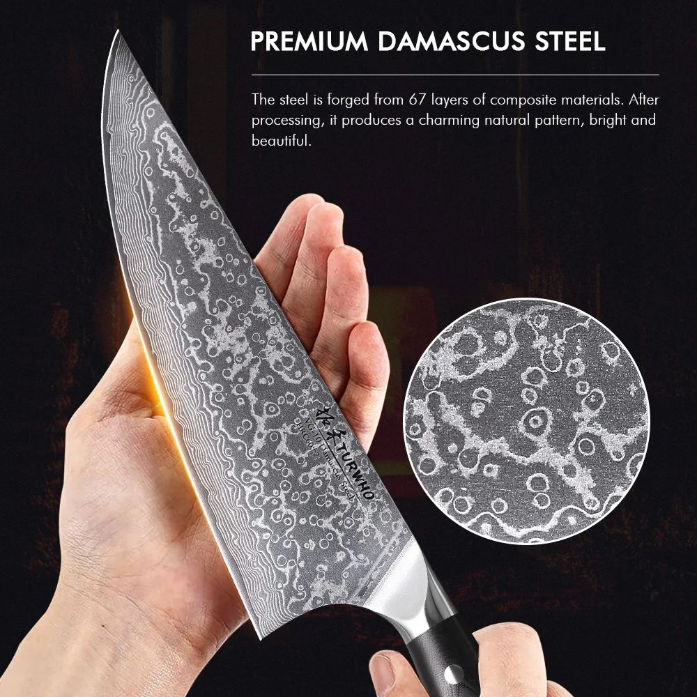TURWHO 8.5" Kitchen Gyuto Knives 67 Layer Damascus Steel Professional Chef Knife Sharp Meat Cleaver Slicing Kitchenware Tools