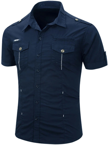 Summer New Fashion Men Safari Shirt Short Sleeve Casual Tactical 100% Cotton Cargo Outdoor Male Pocket Work Shirts