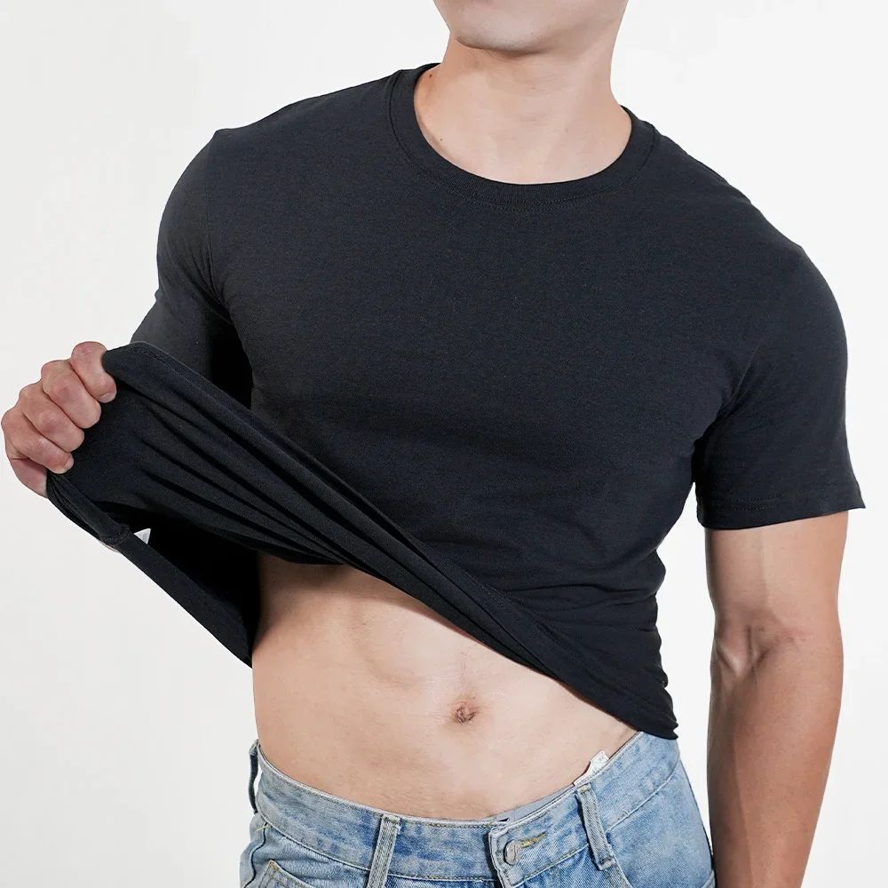 1pc Mens T Shirt Short Sleeve Cotton Plain Tops Tees Fitness Muscle Joggers Bodybuilding Tshirt Male Gym Clothes Slim Fit Shirt