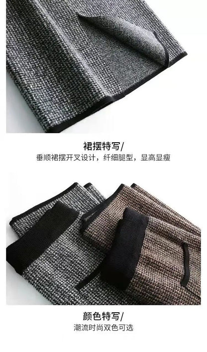 New Style Gold Mink Cashmere Elastic High Waist Office Lady Knee-length Skirts Solid Split Fork Hip Wrap Skirt High Elasticity