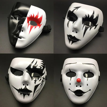 Masquerade Halloween Full Face Mask Hand Painted White Death Clown Black Gold Adult Street Dance Eye Mask Prop