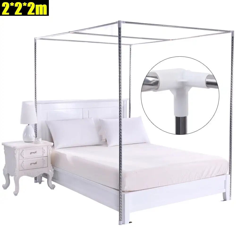 Detachable Mosquito Net Frame?Silver Rust-proof Stainless Steel Bedding Canopy Frame?for 4 Corner Bed for Twin/Full Size Bed