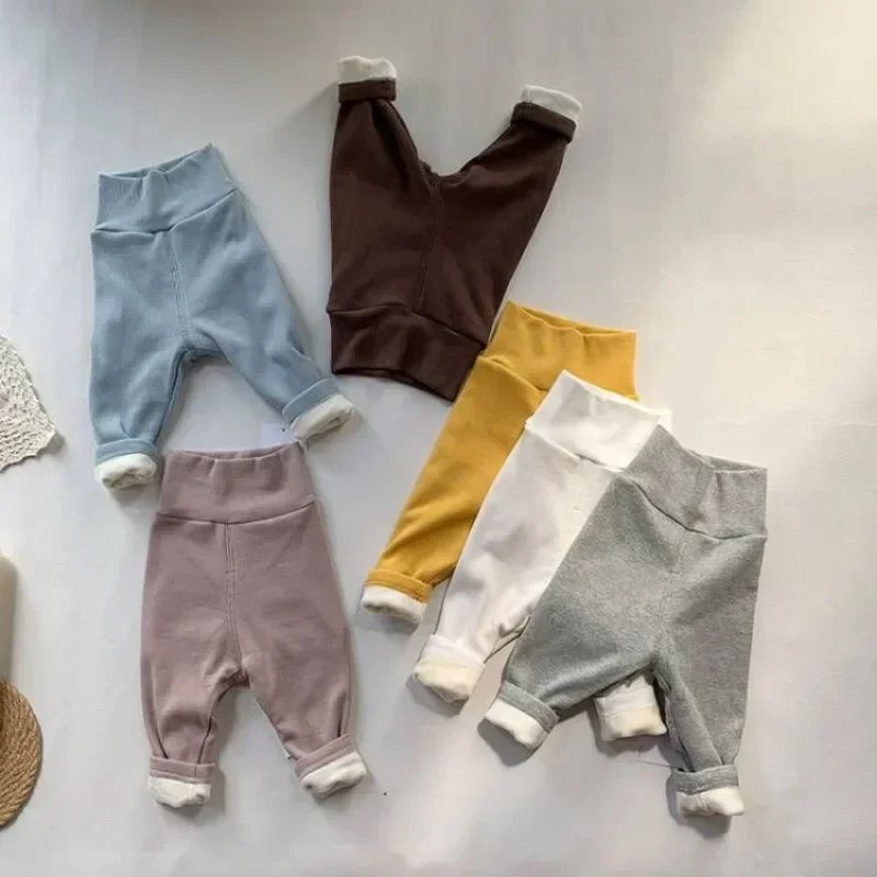 0-5Y BABY Clothes Casual Pants Autumn Winter Kids Warm Pants Boy Girls One Piece Fleece Trousers Outer Wear Sports Trousers