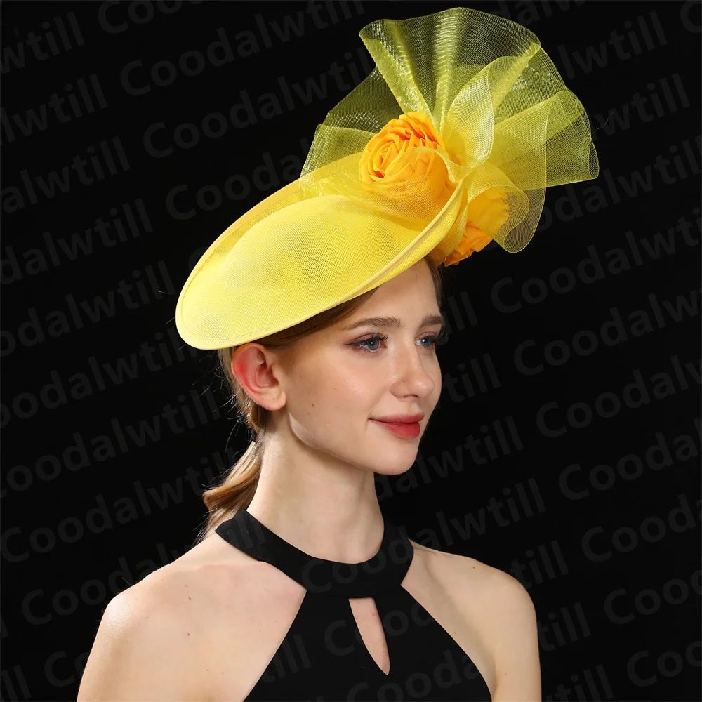 Fascinator Feminino Azul Marinho Chic Chapéu Elegante para Royal Ascot Millinery Noiva Casamento Coquetel Acessórios de Cabelo Véus e Acessórios para Cabeça
