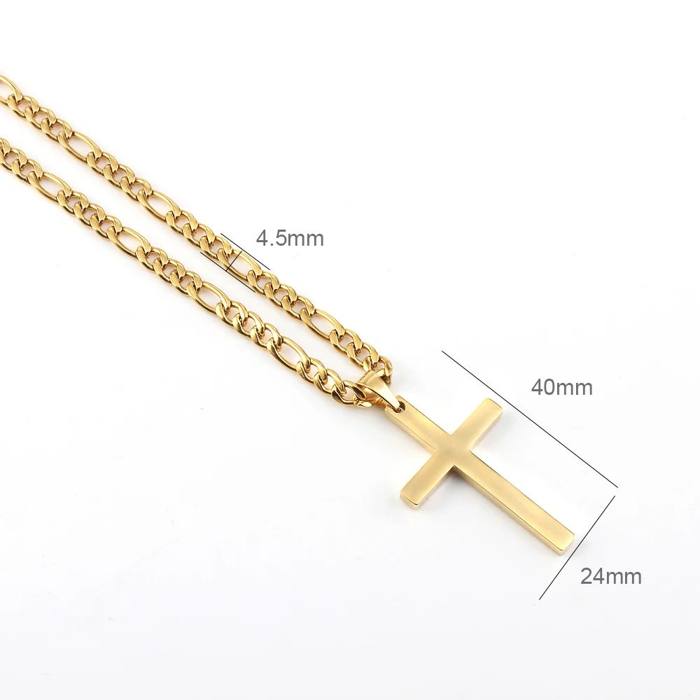Colar de Aço Inoxidável 316L com Corrente Figaro para Homens e Mulheres, Pingente de Cruz Dourado/Prateado, Colares à Prova D'água, Joias da Moda