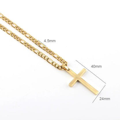 Colar de Aço Inoxidável 316L com Corrente Figaro para Homens e Mulheres, Pingente de Cruz Dourado/Prateado, Colares à Prova D'água, Joias da Moda