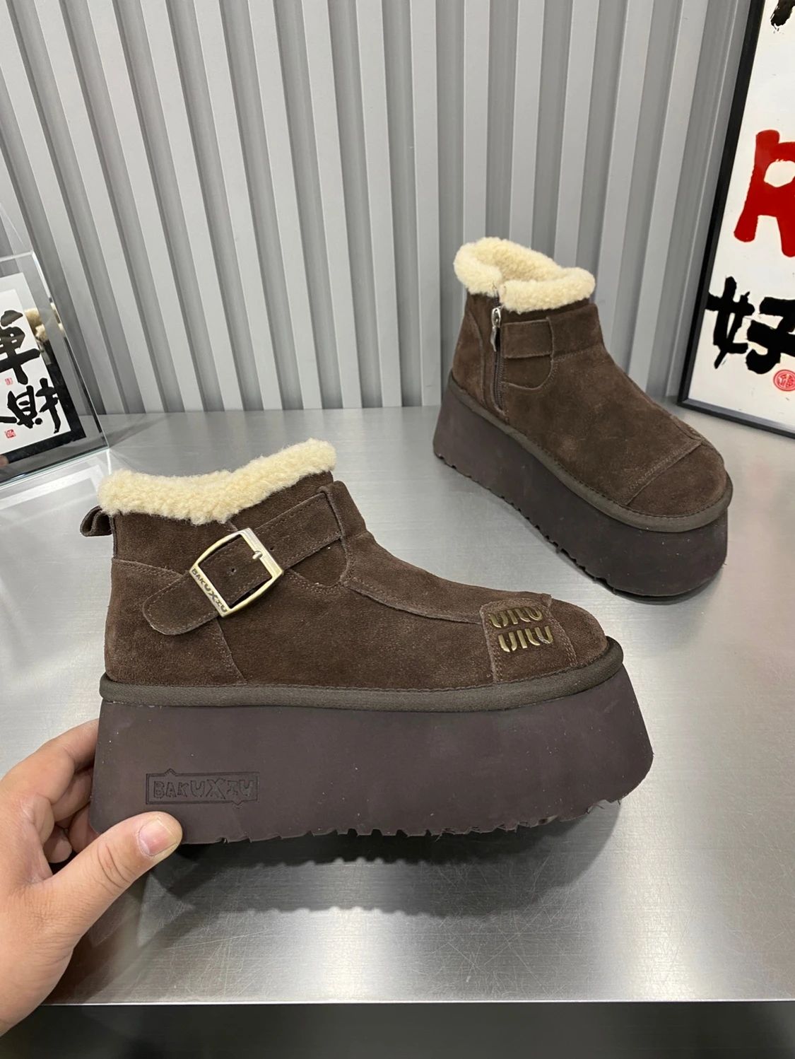 2024 New Fur Platform Women Ankle Boots Flats Suede Warm Shoes Woman Trend Designer Brand Short Plush Cozy Femme Snow Botas