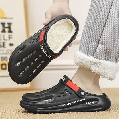 Men Cotton Slippers Winter Warm Furry Clogs Soft Indoor Bedroom Cotton Shoes EVA Fluff Slides Casual Comfortable Plush