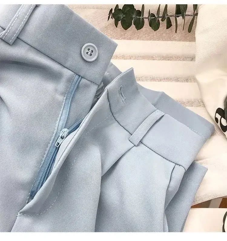 Fashion Elastic High Waist Suit Pants Women Fall Spring Casual Loose Straight Black Trouser Office Ladies Nine Points Streetwear