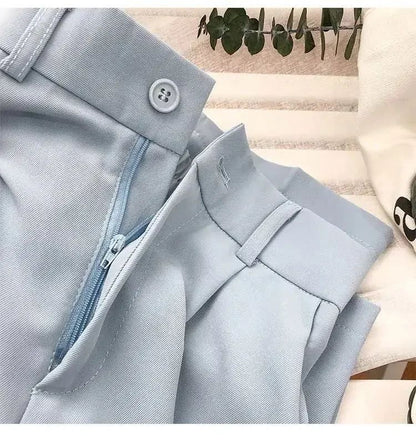 Fashion Elastic High Waist Suit Pants Women Fall Spring Casual Loose Straight Black Trouser Office Ladies Nine Points Streetwear