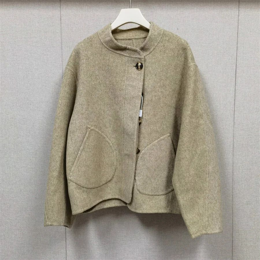 2025 Autumn Winter Fashion Women 3 Colors Single Breasted Stand Collar Coat Lady Double Sided Woolen Jacket