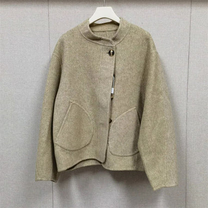 2025 Autumn Winter Fashion Women 3 Colors Single Breasted Stand Collar Coat Lady Double Sided Woolen Jacket