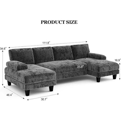 U Shaped Sectional Couches for Living Room 111 Inch Modular Sofa with Double Chaise Large Lounge Couch for Apartment Grey