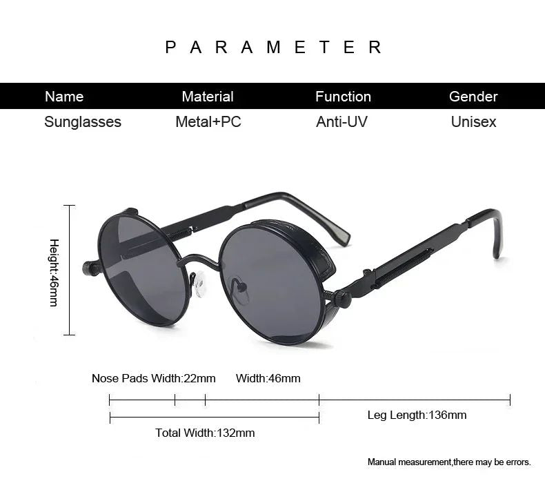 Classic Gothic Steampunk Sunglasses Luxury Brand Designer High Quality Men and Women Retro Round Metal Frame Sunglasses UV400