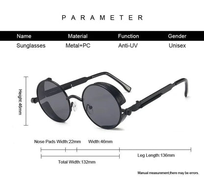 Classic Gothic Steampunk Sunglasses Luxury Brand Designer High Quality Men and Women Retro Round Metal Frame Sunglasses UV400