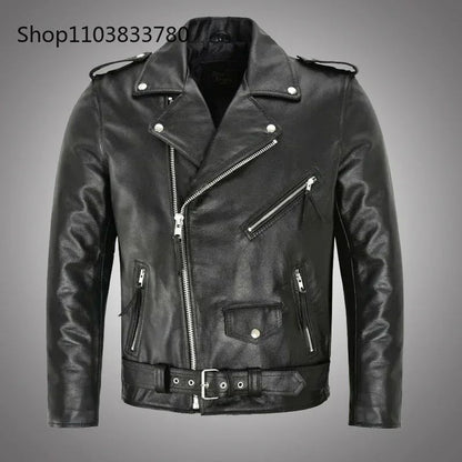 Men PU Leather Jacket Motorcycle Fashion Slim Fit Leather Coat Male Solid Turn-Down Collar Motorcycle Outwear Streetwear 4XL