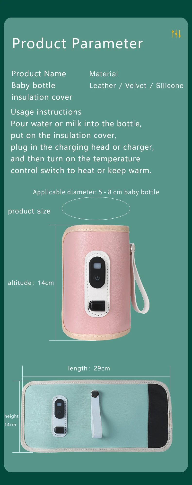 USB Baby Milk Bottle Thermal Bag Universal Digital Display Nursing Bottle Heater Portable Baby Milk Heat Keeper for Traveling
