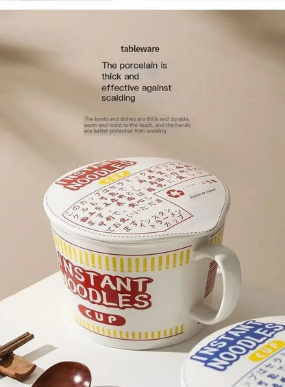 1pc Large Capacity Ceramic Instant Noodle Bowl with Cover?Perfect for Dorms and Home Kitchens - Keep Your Noodles Fresh and Warm