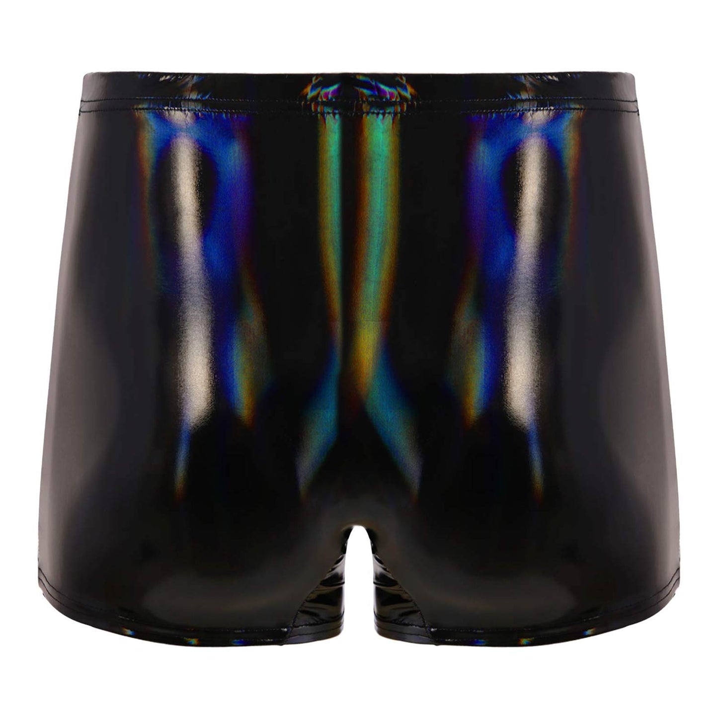 Mens Patent Leather Shorts Dance Performance Clubwear Wet Look Pants Elastic Waistband ShortsBulge Pouch Boxer Briefs Shorts