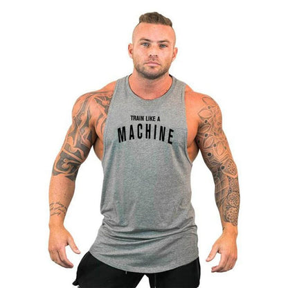 TRAIN LIKE A MACHINE Cotton Bodybuilding Tank Top Mens Workout Singlets Fitness Stringer Clothing  Sleeveless Men's casual vest