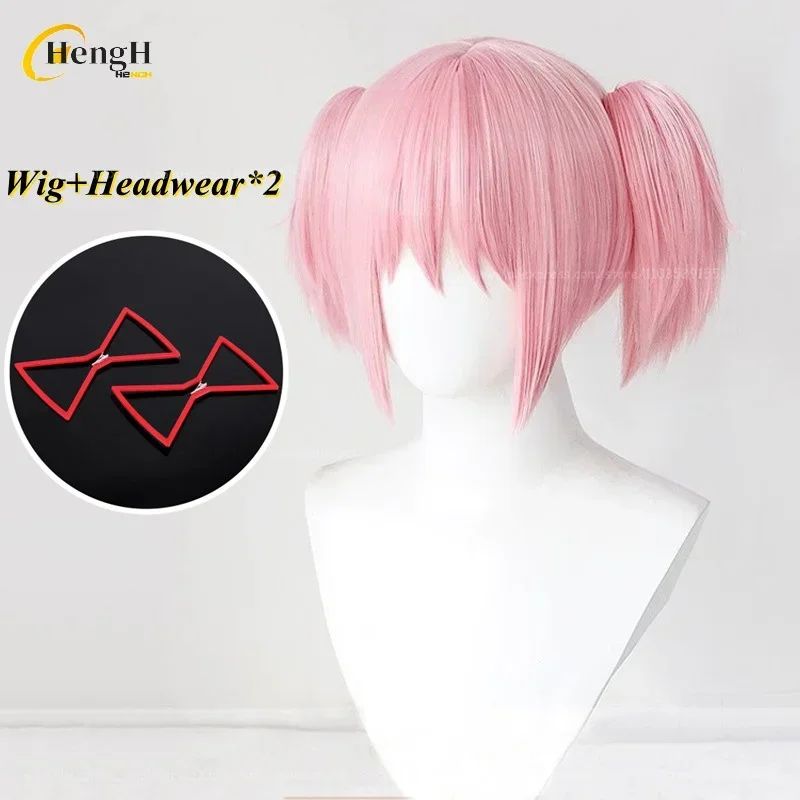 In Stock Synthetic Anime Kaname Madoka Cosplay Wig Short 30cm Pink Double Ponytail Wig Heat Resistant Hair Halloween Party Wigs