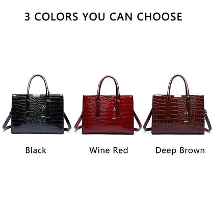 Luxury Vintage Women's Crocodile Pattern Handbag Large Capacity Tote Bag Leather Business Shoulder Bag For Female