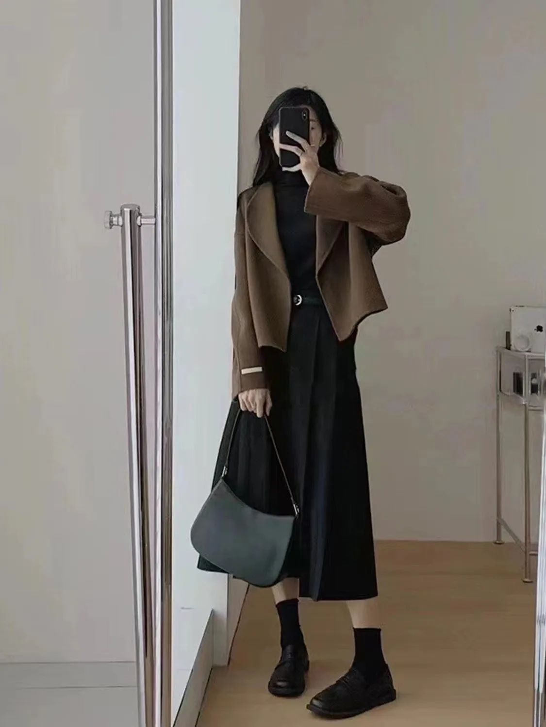 Hebe Style Short Thickened Double-Faced Cashmere Woolen Coat Women's Autumn Winter Fashion Small Size Suit Elegant Feel