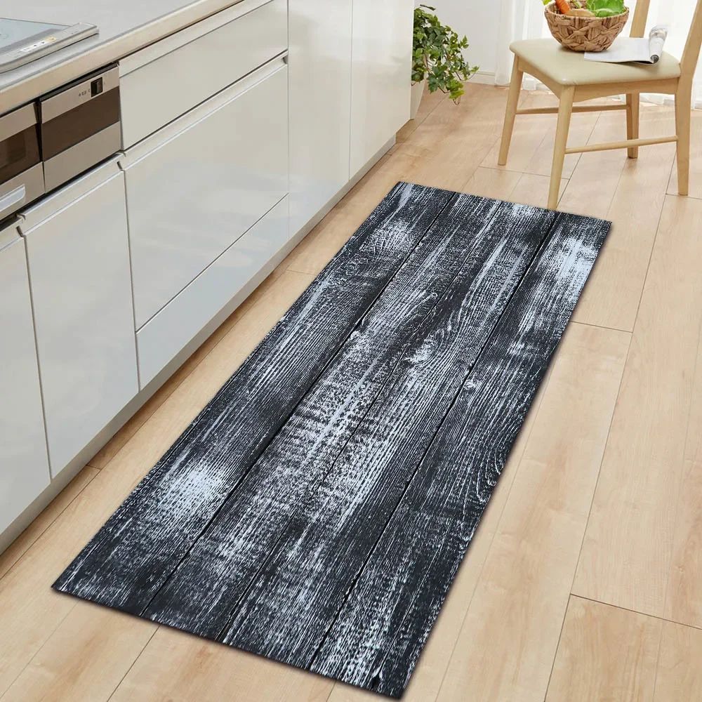1Pcs Modern Simple Wood Pattern Print Floor Mat Kitchen Bathroom Entrance Non-slip Door Carpet Home Decoration