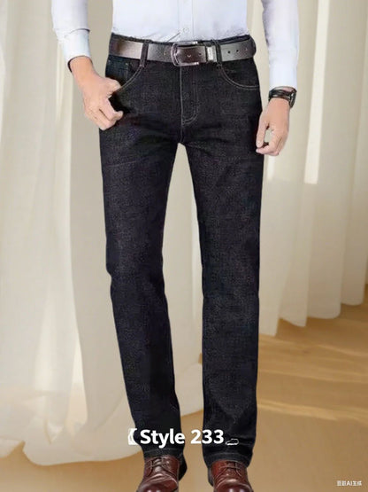 JEAN New Business Men's Jeans Casual Straight Stretch Fashion Classic Blue Black Work Denim Trousers Male Brand Clothing