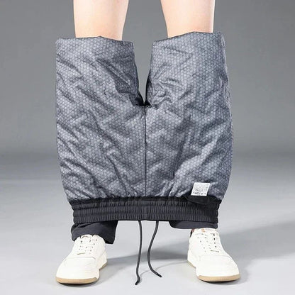 Calça Masculina de Inverno de Pena de Ganso Cintura Elástica Roupa Externa Calça de Pena Casual À Prova de Frio Nova Calça Reta Quente e Engrossada de Inverno
