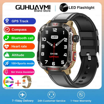 Novo relógio inteligente masculino para ambientes externos de 2,01 polegadas, à prova d'água 3ATM, bateria de 600mAh, bússola, lanterna LED, chamada Bluetooth, Smartwatch para Xiaomi