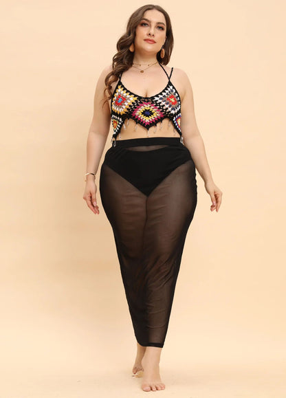 Plus Size Plus Size Beachy See through Mesh Skirt Sexy Vacation Style Women's Half Body Skirt Beach Vacation Fashion plus Siz...