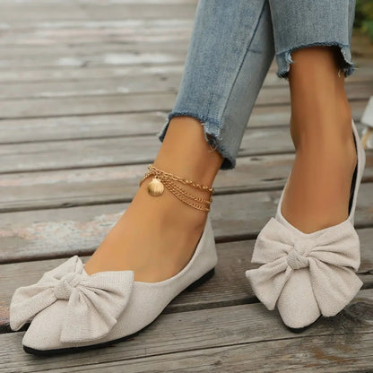 Women's Shoes 2025 Spring Pointed Women's Flats Fashion Bow Loafers Slip on Walking Flat Shoes Ladies Shallow Comfort Sneakers