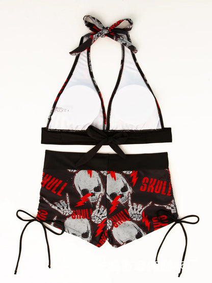 Conservative Skull Print Bikini Women's Swimsuit Flat Briefs New Arrival Swimwear from Mainland China Female Fashionable