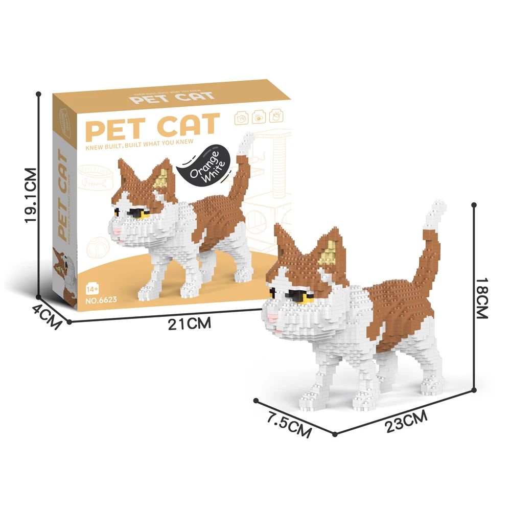 Knew Built Quatro estilos de micropartículas expressivas de blocos de montar de mini-gatos, modelos de laranja e vaca, os favoritos dos entusiastas de animais de estimação