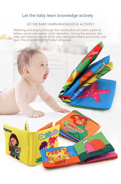 Livros de Pano Macios para Bebês com Som de Chocalho, Livros Silenciosos de Animais para Bebês, Brinquedos Educacionais de Aprendizagem Precoce para Bebês de 0 a 12 Meses, à Prova de Rasgos