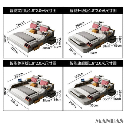 Linlamlim Ultimate Multifunctional Bedframe - Tech Smart Bed with Genuine Leather, Massage, Speaker, Projector, Air Purifier
