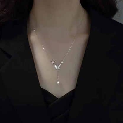 Colar Feminino com Pingente de Gota D'água com Borla em Aço Inoxidável Banhado a Ouro, Estilo Europeu e Americano, Corrente na Clavícula, Joia para Festa