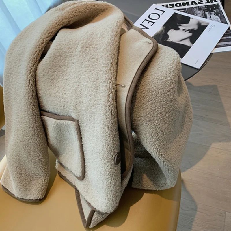 New Winter Loose Short Thickened Lamb Fur Jacket Simple Style Small Size Elegant Top Polyester Fiber Full Sleeve Coat