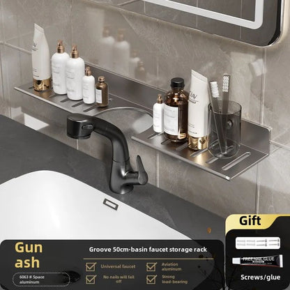 Toilet faucet storage rack, toilet sink, washbasin, wall mounted non perforated mirror front bathroom rack