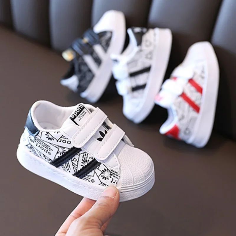 Children's Sneakers Kids Fashion Design White Non-slip Casual Shoes Boys Girls Hook Breathable Sneakers Toddler Outdoor Shoes