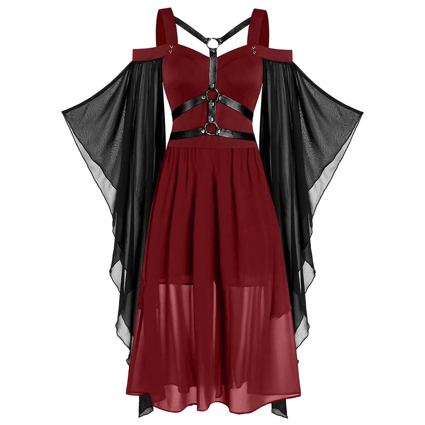 Gothic Style Long Dress Wide Hemline Irregular Splicing Women's Tank Top For Halloween Unique Fashion Statement Dress