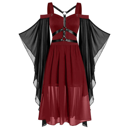 Gothic Style Long Dress Wide Hemline Irregular Splicing Women's Tank Top For Halloween Unique Fashion Statement Dress