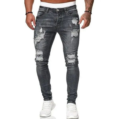 New Style Men's Hip Hop Slim Fit Jeans You And Smooths Your Silhouette Ripped Small Footwear Amazon WISH Badge Plus Size Jeans N