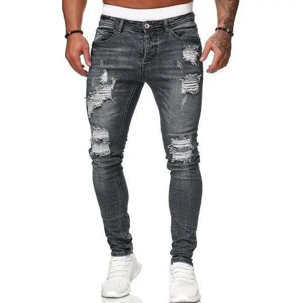 New Style Men's Hip Hop Slim Fit Jeans You And Smooths Your Silhouette Ripped Small Footwear Amazon WISH Badge Plus Size Jeans N