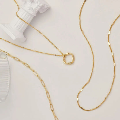 Colares Femininos Banhados a Ouro 14k em Camadas Corrente Elos Papel Banhada a Prata Conjunto de Colar Gargantilha com Pingente para Mulheres