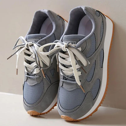 Gray Lace Up Sneakers for Women Breathable Mesh Sports Shoes Woman Autumn Winter Non Slip Soft Insole Vulcanize Shoes Mujer