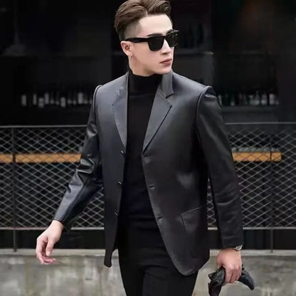 Thin Men's Suit Jackets Coat Short Cropped Male Blazer Leather Slim Fit Premium Simple Breasted New In Fashionable Elegant