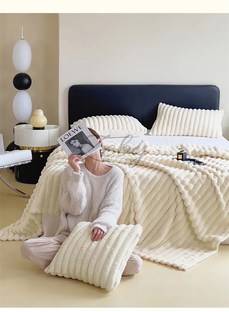 Imitation Rabbit Velvet Spring Autumn Warm Blankets or Blanket and Pillowcase Soft Fluffy Warmth Throw Blankets for Sofa Napping