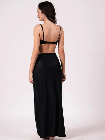 2025 Women 3 Piece Bikini Sets Spaghetti Strap Swimsuits Sexy High Split Beachwear Long Skirt Bathing Suit Vacation Wear K92